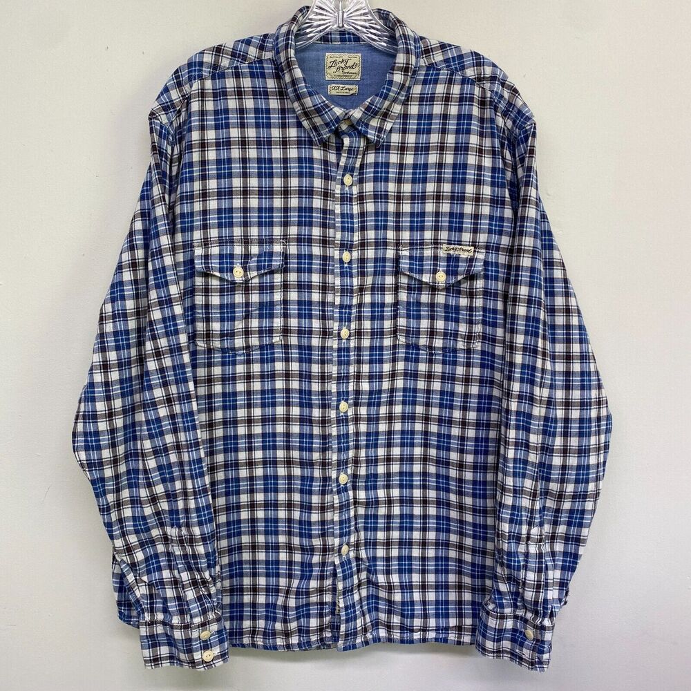 Lucky Brand Shirt Mens 2XL Blue Plaid Lined Western Button Up Long Sleeves